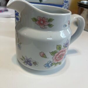 Floral Ceramic Creamer Pitcher - Pastel Pink & Lilac Flowers